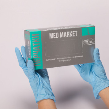 Перчатки Med Market нитриловые смотровые н/о ГОЛУБЫЕ 100 ПАР